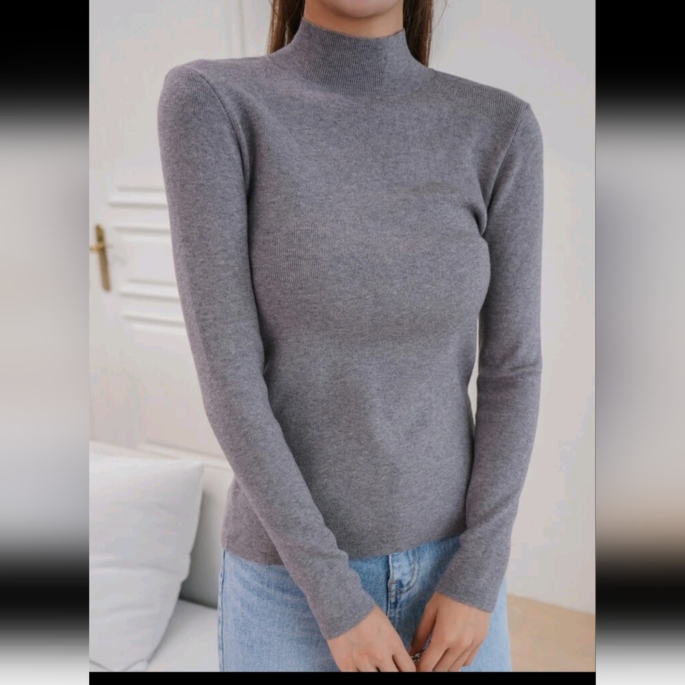 Grey Mock Turtleneck Sweater
